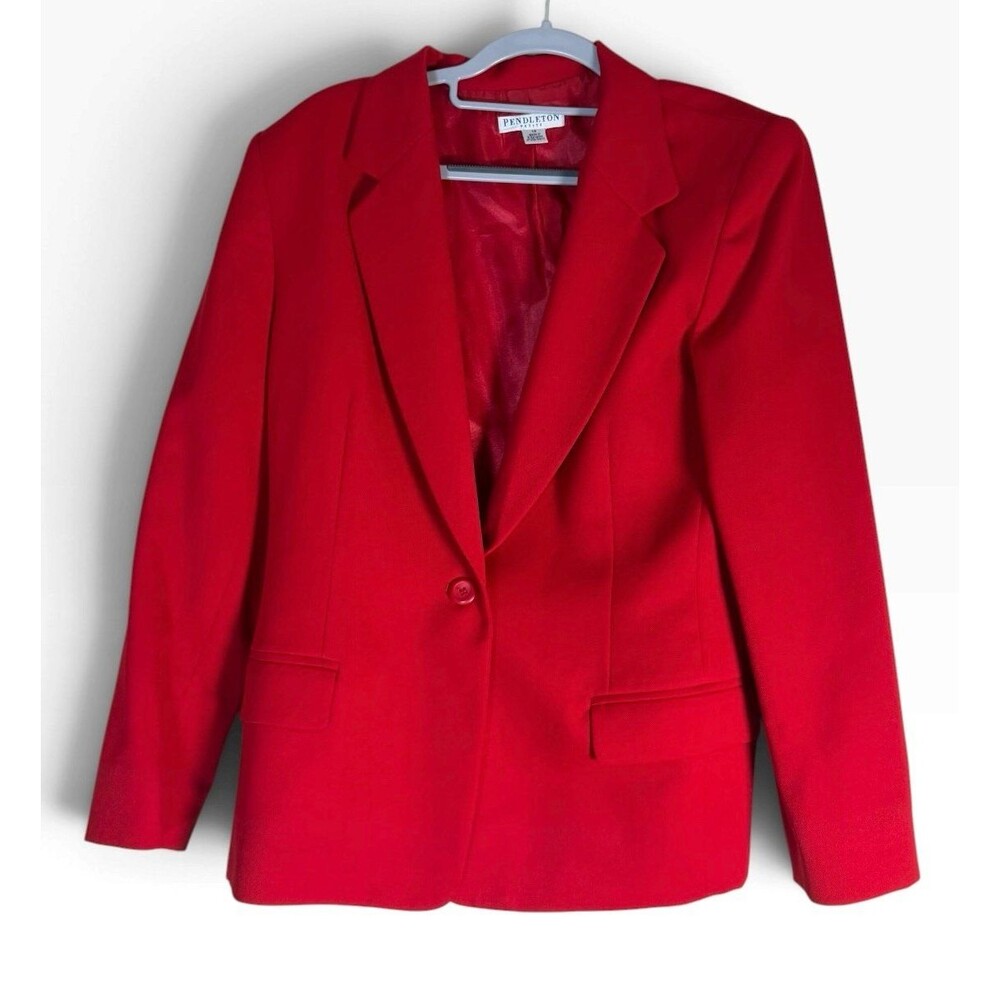 Pendelton Vintage Virgin Wool Blazer Jacket Women's Red Lined Size 14 Petite